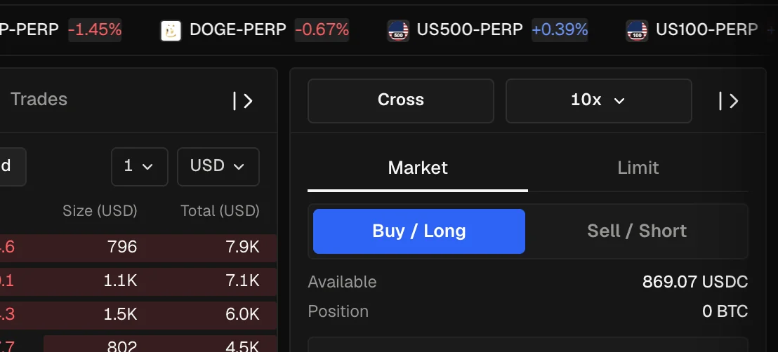 Order ticket beside the order book